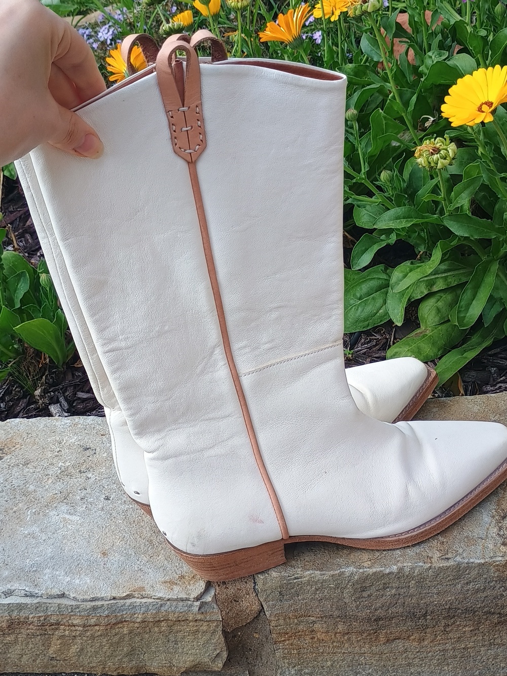We The Free Free People White Leather Montage Western Cowboy Boots Size 39.5 - Picture 7 of 9